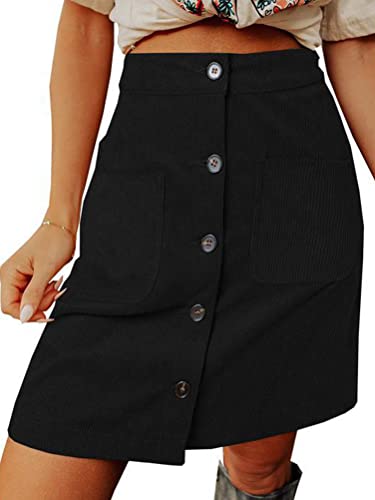 seiveini Cordrock Damen Kurze Rock mit Knopf Minirock Herbst Winter Röcke High Waist Bleistiftrock Freizeitrock A Schwarz M von seiveini