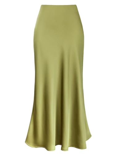 seiveini Rock Damen Lang Bleistiftrock Elegant Hohe Taille Sommer Satin Röcke für Cocktail Party Abend A Grün M von seiveini