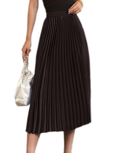 seiveini Rock Damen Lang Elegant Faltenrock A-Linie Vintage Einfarbig Chiffonrock mit Elastischer Taille Sommerrock Hohe Taille Partyrock Freizeitrock Boho Rock Flowy A Schwarz L von seiveini