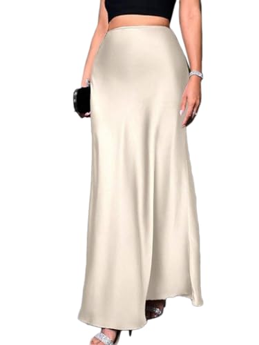 seiveini Rock Damen Lang Sommerrock Elegant Hohe Taille Satin Bleistiftrock für Cocktail Party Abend A Beige XL von seiveini
