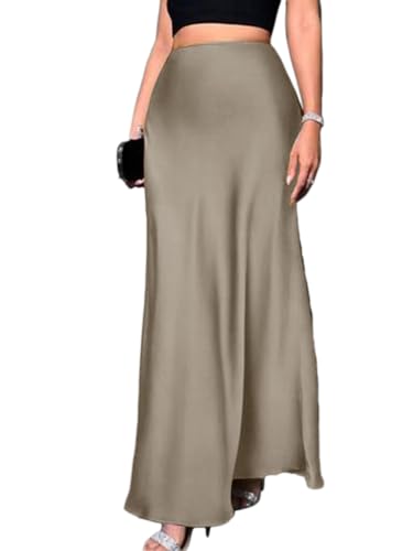 seiveini Rock Damen Lang Sommerrock Elegant Hohe Taille Satin Bleistiftrock für Cocktail Party Abend A Khaki L von seiveini