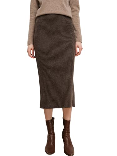 seiveini Rock Lang Damen Elegant Maxirock Elegant Freizeitrock mit Schlitz Strick Bleistiftrock Hohe Taille Strickrock Langer Winterrock Damen Röcke mit Schlitz Retro Einfarbig A Kaffee M von seiveini