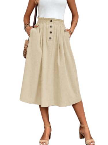seiveini Röcke Damen Sommer Midi Rock Elegant Flowy Taille Elastischer Faltenrock mit Taschen Einfarbig A Aprikose Einheitsgröße seiveini Röcke Damen Sommer Midi Rock Elegant Flowy Taille Elastischer Faltenrock mit Taschen Einfarbig A Aprikose Einheitsgröße von seiveini