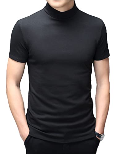 seiveini Rollkragen T-Shirt Herren Kurzarm Shirt Hemd Basic Tops Rollkragenpullover Sommer Oberteil Einfarbig Unterhemd Slim Fit C Schwarz L von seiveini