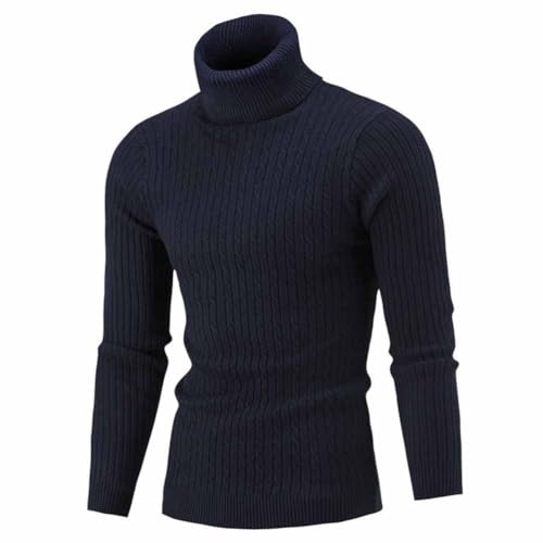 seiveini Rollkragenpullover Herren Warm Slim Fit Strickpullover Männer Rollkragen Langarm Pulli Vintage Einfarbig Wickelpullover Winterpullover Herren Grobstrick Pullover Oberteile A Marine S von seiveini