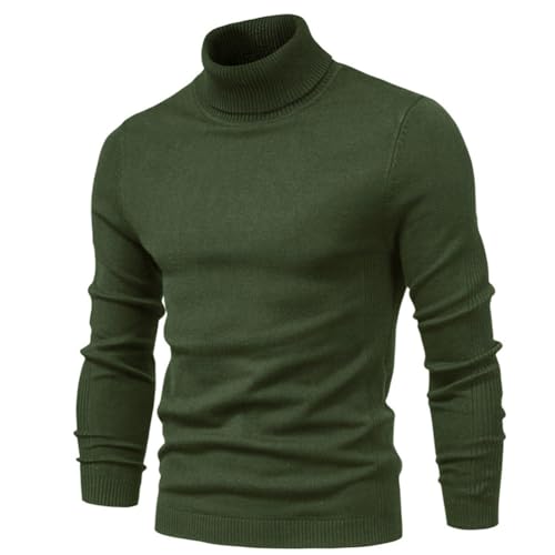 seiveini Rollkragenpullover Herren Warm Slim Fit Strickpullover Männer Rollkragen Langarm Pulli Vintage Einfarbig Wickelpullover Winterpullover Herren Grobstrick Pullover Oberteile B Grün XXL von seiveini