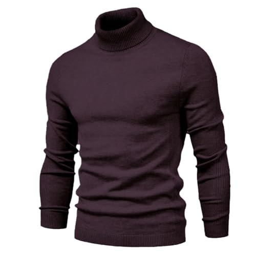 seiveini Rollkragenpullover Herren Warm Slim Fit Strickpullover Männer Rollkragen Langarm Pulli Vintage Einfarbig Wickelpullover Winterpullover Herren Grobstrick Pullover Oberteile B Kaffee L von seiveini