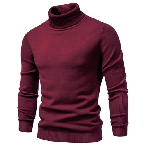 seiveini Rollkragenpullover Herren Slim Fit Pullover Langarm Winter Strickpullover Rollkragen Pulli Warm Sweater B Weinrot M von seiveini