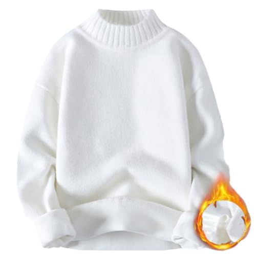 seiveini Rollkragenpullover Herren Winter Warm Kragen Pullover Turtleneck Strickpullover Plüsch Gefütterte Rollkragen Winterpullover A Weiß L von seiveini