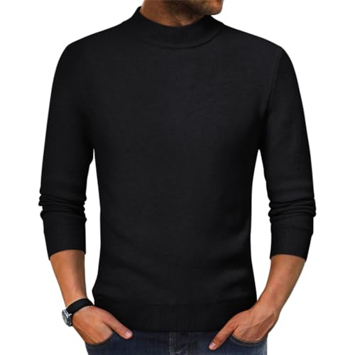 seiveini Rollkragenpullover Herren Winter Warm Rollkragen Pullover Slim Fit Strickpullover Männer Winterpullover A Schwarz 4XL von seiveini