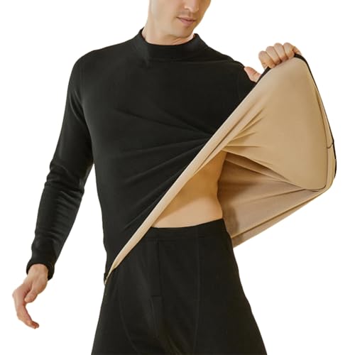 seiveini Rollkragenshirt Herren Langarm Turtleneck Fleece Pullover Herren Thermo Unterhemd Herren Rollkragenpullover Unterziehshirt Basic Langarmshirts A Schwarz L von seiveini