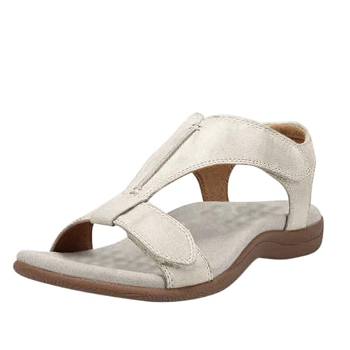 seiveini Sandalen Damen Sommer Keilsandalen Römersandalen Bequeme Plateau Sommerschuhe mit Klettverschluss Elegant Klassische Sandalen Damen Casual Sandaletten Open Toe A Aprikose 43 EU von seiveini