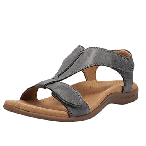 seiveini Sandalen Damen Sommer Keilsandalen Römersandalen Bequeme Plateau Sommerschuhe mit Klettverschluss Elegant Klassische Sandalen Damen Casual Sandaletten Open Toe A Grau 37 EU von seiveini