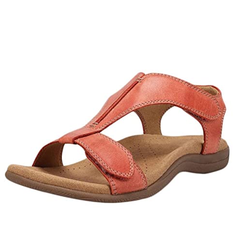 seiveini Sandalen Damen Sommer Keilsandalen Römersandalen Bequeme Plateau Sommerschuhe mit Klettverschluss Elegant Klassische Sandalen Damen Casual Sandaletten Open Toe A Orange 40 EU von seiveini