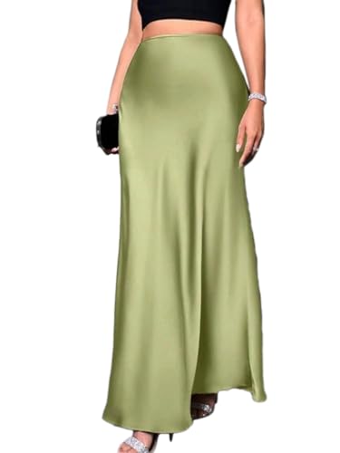 seiveini Satin Rock Damen Lang Elegant Sommer Maxirock Plissee Sommerrock Hohe Taille Röcke Flowy A Hellgrün L von seiveini