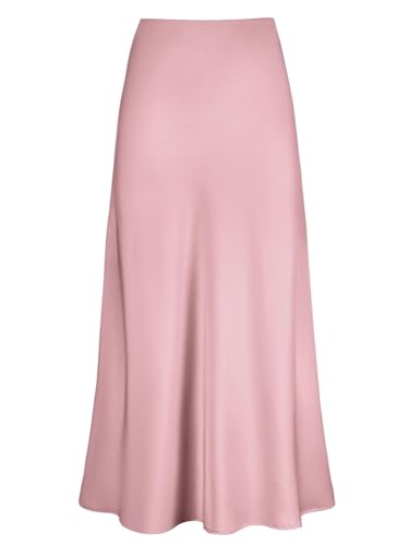 seiveini Satin Rock Damen Lang Elegant Sommer Röcke Hohe Taille Maxirock Plissee Sommerrock Flowy A Rosa L von seiveini