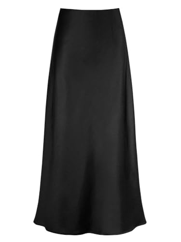 seiveini Satin Rock Damen Lang Elegant Sommer Röcke Hohe Taille Maxirock Plissee Sommerrock Flowy A Schwarz XXL von seiveini