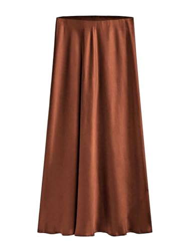 seiveini Satin Rock Damen Lang Elegant Sommer Röcke Hohe Taille Maxirock Plissee Sommerrock Flowy B Braun XL von seiveini