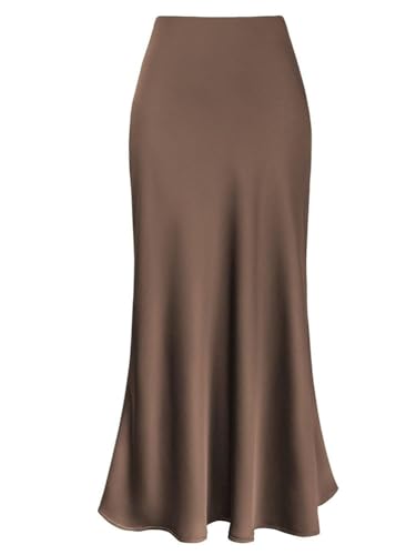 seiveini Rock Damen Lang Bleistiftrock Elegant Hohe Taille Sommer Satin Röcke für Cocktail Party Abend A Braun M von seiveini