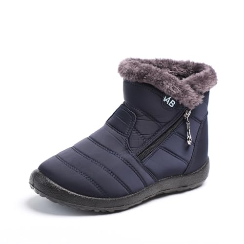 seiveini Schneestiefel Damen Winter Warme Fashion Mid Calf Schuhe Gefüttert Plüsch Schlupfstiefel Damen Winterstiefel Gefüttert Boots Schlüpfen Winterschuhe Komfortabel A Blau 37 EU von seiveini