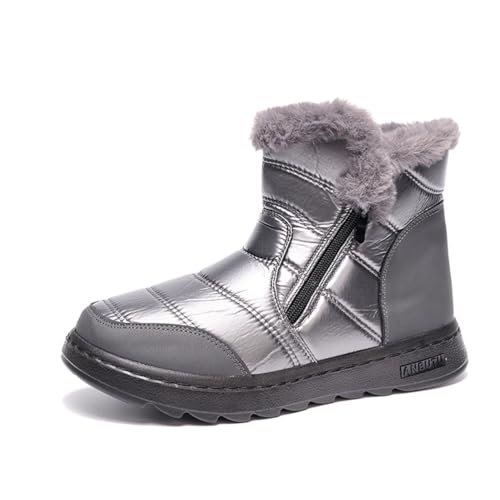 seiveini Schneestiefel Damen Winter Warme Fashion Mid Calf Schuhe Gefüttert Plüsch Schlupfstiefel Damen Winterstiefel Gefüttert Boots Schlüpfen Winterschuhe Komfortabel C Silber 40 EU von seiveini