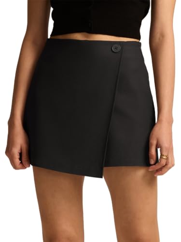 seiveini Skort Damen Hosenrock Elegant Asymmetrisch Mini Rock Kurze mit Schlitz Frühling/Sommer A Schwarz XL von seiveini
