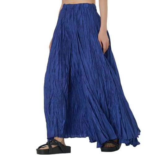 seiveini Sommerrock Damen Lang A-Line Boho Röcke Flowy mit Hohe Taille Maxi Ausgestelltes Faltenrock Elegant Plissee Rock Casual Maxirock Pleated Maxi Skirt Long Vintage A Dunkelblau XS von seiveini