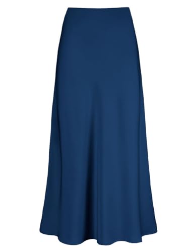 seiveini Satin Rock Damen Lang Elegant Sommer Röcke Hohe Taille Maxirock Plissee Sommerrock Flowy A Marine L von seiveini
