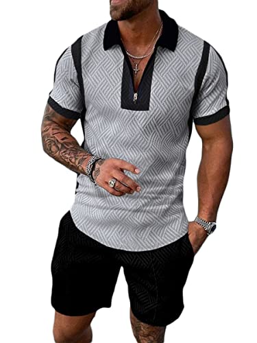 seiveini Sportanzug Herren Kurzarm Sommer Freizeitanzug Druck Poloshirts mit Shorts Workout Set Casual A Dunkelgrau M von seiveini