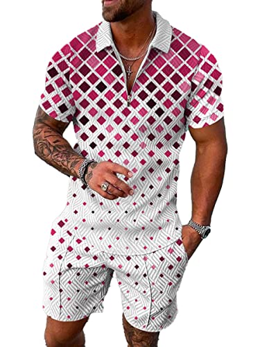seiveini Sportanzug Herren Kurzarm Sommer Freizeitanzug Druck Poloshirts mit Shorts Workout Set Casual D1 M von seiveini