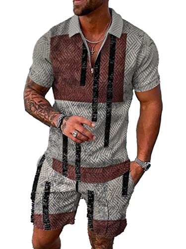 seiveini Sportanzug Herren Kurzarm Sommer Freizeitanzug Druck Poloshirts mit Shorts Workout Set Casual D11 M von seiveini