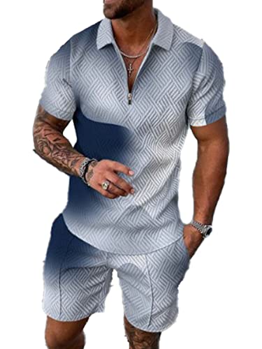 seiveini Sportanzug Herren Kurzarm Sommer Freizeitanzug Druck Poloshirts mit Shorts Workout Set Casual D6 M von seiveini