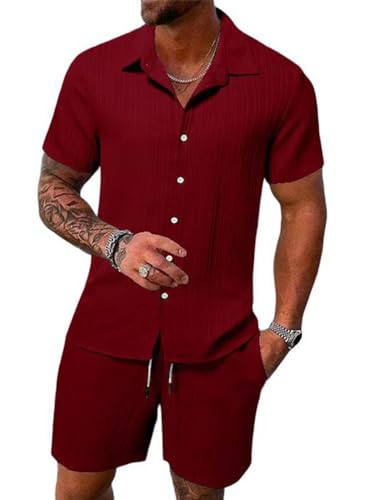 seiveini Freizeitanzug Herren Kurzarm Hemd mit Shorts 2 Teiliges Männer Leicht Atmungsaktiv Workout Set Sport Strand Sommer Outfits A Weinrot XL seiveini Freizeitanzug Herren Kurzarm Hemd mit Shorts 2 Teiliges Männer Leicht Atmungsaktiv Workout Set Sport Strand Sommer Outfits A Weinrot XL von seiveini