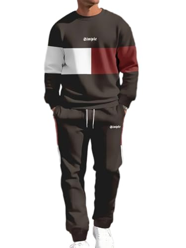 seiveini Jogginganzug Herren Sportanzug Workout Gym Running Pyjama Anzug Colorblock Trainingsanzüge 2 Teiliges Activewear Männer Set A Braun XXL von seiveini