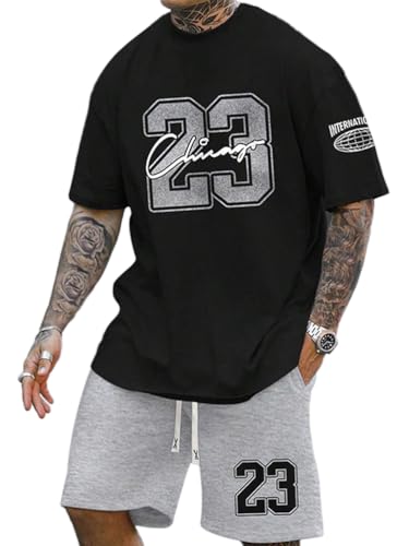 seiveini Sportanzug Herren Sommer 2 Teiliges Kurzarm Freizeitanzug Männer Tshirts-Shorts Set Workout Tracksuit A Hellgrau M von seiveini
