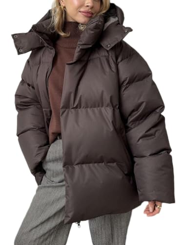 seiveini Steppjacke Damen Leichte Winterjacke mit Kapuze Daunenjacke Damen Übergangsjacke Warm Herbst Winter Outdoor Puffer Jacket Übergangs A Braun L von seiveini