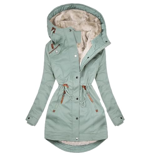 seiveini Wintermantel Damen Lang Winterjacke mit Kapuze Steppjacke Gefüttert Fleece Warme Winterparka Kunstfell Dicke Mantel Winddichte Fleecejacke E Grün S von seiveini
