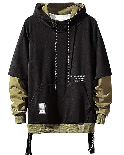 seiveini Streetwear Hoodie Farbblock Herren Hip Hop Hoodies Streetwear Urban Kapuzenpullover mit Tasche und Kordelzug Oversized Langarm Kapuzenpulli Herbst Winter L Schwarz 4XL von seiveini