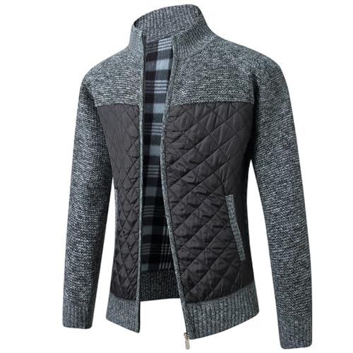 seiveini Strickjacke Herren Langarm Stehkragen Cardigan mit Reißverschluss Gestrickt Cardigan für Manner Winter Warm Strickmantel Casual Strickpullover Jacke Klassische A Dunkelgrau 3XL von seiveini