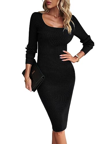 seiveini Strickkleid Damen Lang Elegant Winter Kleider Slim Fit Pullover Kleid Langarm Winterkleid Strickpullover Mode Tunika Kleid mit Schlitz Pullikleid Freizeitkleid Einfarbig A Schwarz L von seiveini