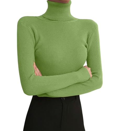 seiveini Rollkragen Pullover Damen Slim Fit Rollkragen Strickpullover Einfarbig Strickpulli Basic Tops Knitted Langarmshirt Herbst Winter Warme Oberteile Sweater A Grün L von seiveini