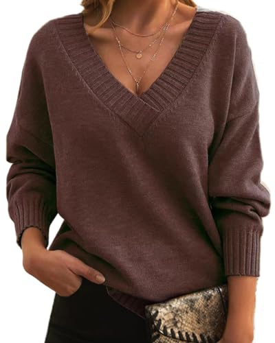 seiveini Strickpullover Damen V-Ausschnitt Langarm Pullover Casual Strickpulli Elegant Pulli Herbst Winter Sweater Feinstrickpullover Stricksweatshirt Einfarbig A Braun M seiveini Strickpullover Damen V-Ausschnitt Langarm Pullover Casual Strickpulli Elegant Pulli Herbst Winter Sweater Feinstrickpullover Stricksweatshirt Einfarbig A Braun M von seiveini