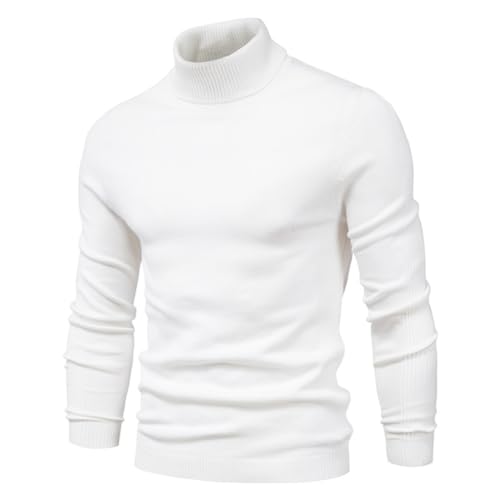 seiveini Rollkragenpullover Herren Slim Fit Pullover Langarm Winter Strickpullover Rollkragen Pulli Warm Sweater B Weiß M von seiveini