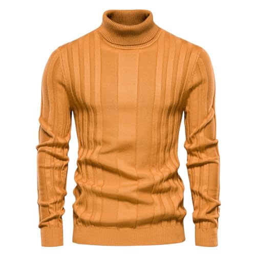 seiveini Strickpullover Herren Rollkragen Slim Fit Winter Warm Pullover Männer Winterpullover Grobstrick Rollkragenpullover Einfarbig Basic Pulli Herren Langarmshirt Sweatshirt Basic Top C Gelb L von seiveini