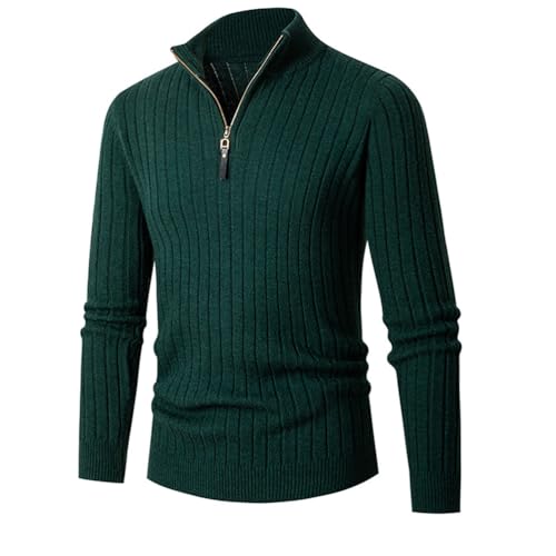 seiveini Strickpullover Herren Winter Warm Basic Pullover mit Stehkragen Zip Rollkragen Pulli mit Reißverschluss Norweger Strick Pullover Männer Troyer Strick-Pulli Slim Langarmshirt A Dunkelgrün L von seiveini