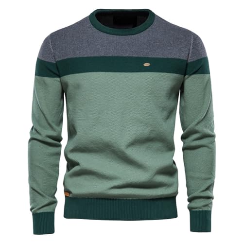 seiveini Strickpullover Herren Winter Warme Pullover Herren Gestreifter Kontrast Pullover Herren Slim Fit für Moderner Pullover Männer Sweatshirt Langarmshirt Herren Basic Top B Grün XL von seiveini