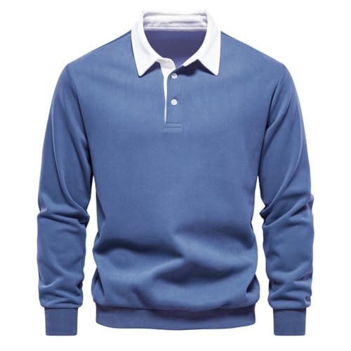 seiveini Sweatshirt Herren Polo Langarmshirts Classic Kontrast Golfshirts Revers mit Knopf Leicht Atmungsaktiv Tennis Arbeit Polo T-Shirts Tops Männer Pullover Sport Casual A Hellblau XXL von seiveini