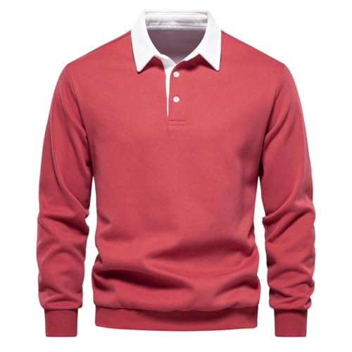 seiveini Sweatshirt Herren Polo Langarmshirts Classic Kontrast Golfshirts Revers mit Knopf Leicht Atmungsaktiv Tennis Arbeit Polo T-Shirts Tops Männer Pullover Sport Casual A Rot L von seiveini