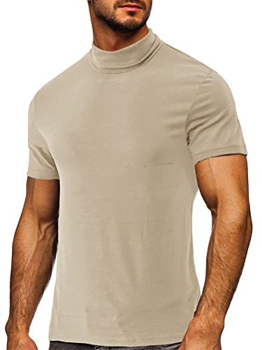 seiveini Herren T-Shirt mit Stehkragen Kurzarm Hemd Sommer Tops Pullover Rollkragen Unterhemd Regular Fit Einfarbig Basic Top B Aprikose L von seiveini