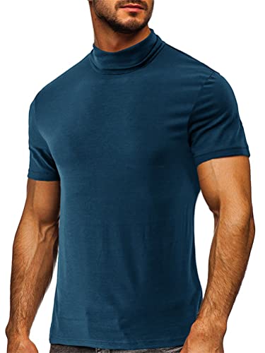 seiveini Herren T-Shirt mit Stehkragen Kurzarm Hemd Sommer Tops Pullover Rollkragen Unterhemd Regular Fit Einfarbig Basic Top B Marine XXL von seiveini